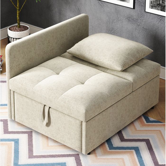 Canapé convertible Lit banquette 3 en 1 2 places 177x68x65cmdossier inclinable 5 positionslin beige pour petit espace