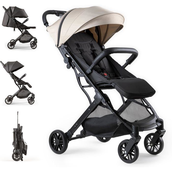 Poussette Canne Compacte Légère Cabine Avion 22 Kg(Beige) Poussette Pliage Une MainCabine AvionCapote XxlDossier InclinableSusp