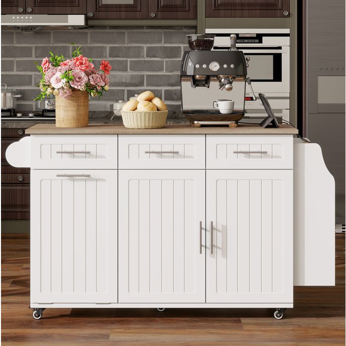 Îlot de cuisine mobile sur roulettes 120 x 40 x 90 cm blanc en MDF avec plateau extensible