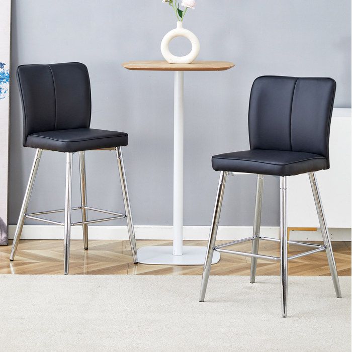 WUVRIE Tabourets de bar noirs en PU lot de 2 dossier ergonomique repose-pieds hauteur 101 cm