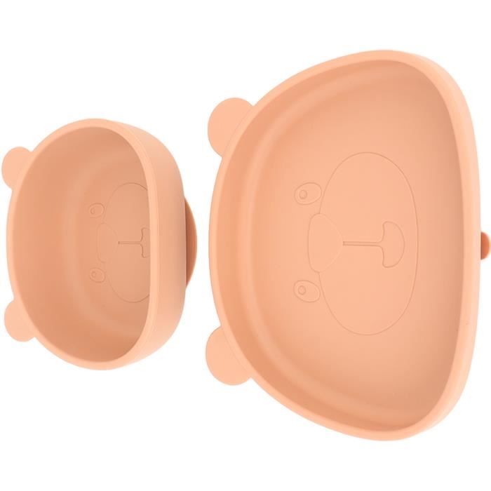 Assiette bébé silicone ventouse couv Rose