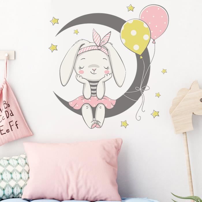 Stickers muraux enfants LAPIN SUR LA LUNE autocollants décoratifs animaux  forêt sticker mural pour chambre enfant bébé - Cdiscount Maison