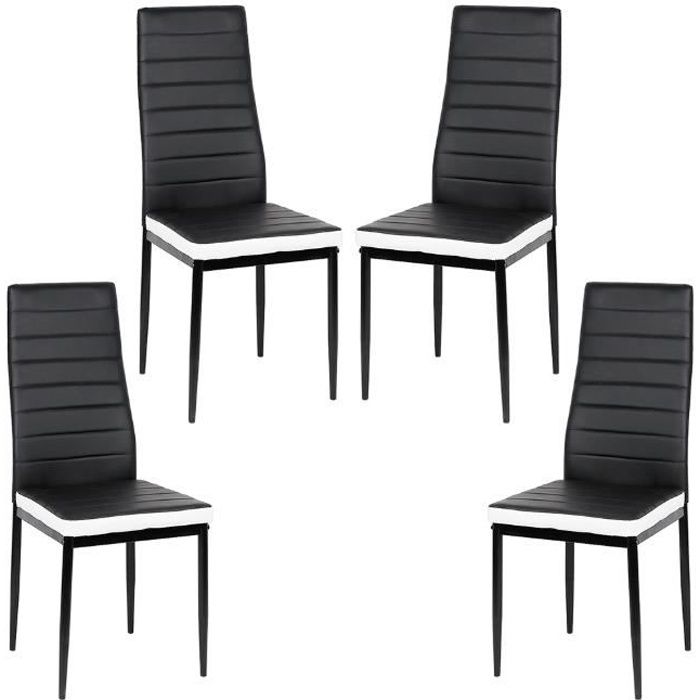 chaises de salle à manger romane noires bandeau blanc - bul - lot de 4 - métal - simili - contemporain - design