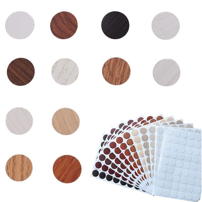 864 Pièces Cache-Trous Meuble Autocollants 21mm - 14 Couleurs Grain De Bois Pour Réparer Meubles