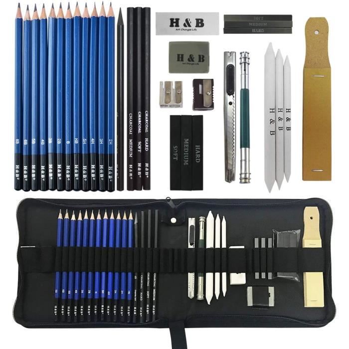 outils de dessin de croquis d'artiste et d'étudiant Ensemble de stylos à croquis fournitures de dessin crayons d'art Kit Estompe en Papier 6 en 1 pour Dessin et Croquis 