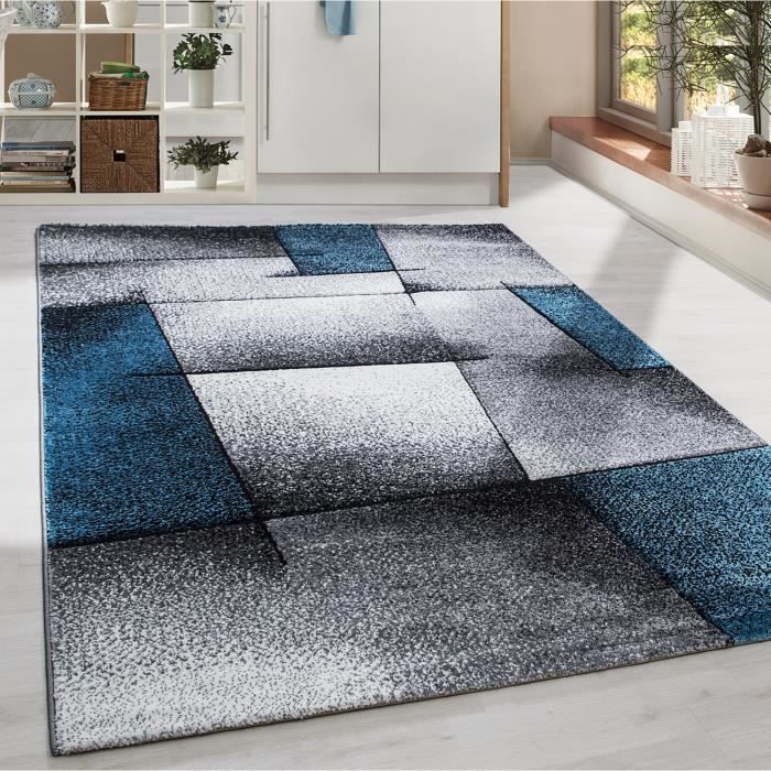 Moderne design contour coupé tapis lignes abstraites salon turquoise marbré [160x230 cm ]