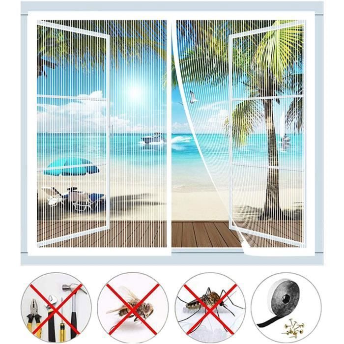 Moustiquaire Fenêtre Magnétique Automatiquementfermé moustiquaire porte fenetre sans Percer Blanc-(47x47inch)120x120cm