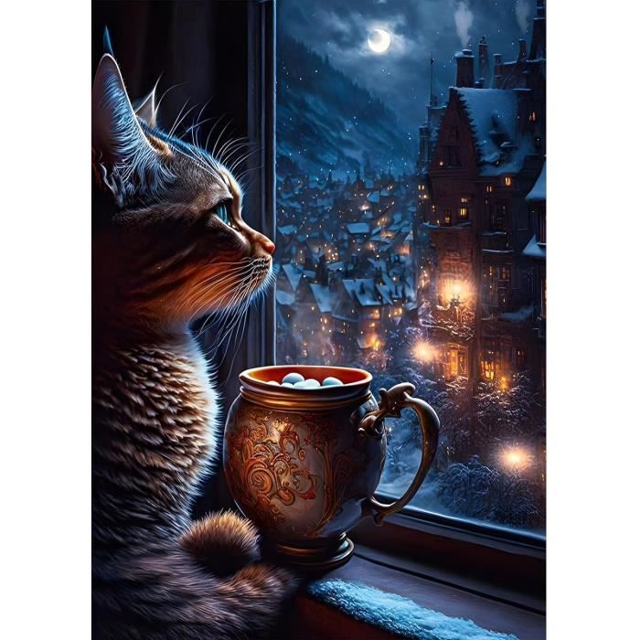 Kit De Peinture Diamant 5D 'Chat Persan' - Toile 50x60 Cm - Loisir Créatif Adulte, Déco Murale