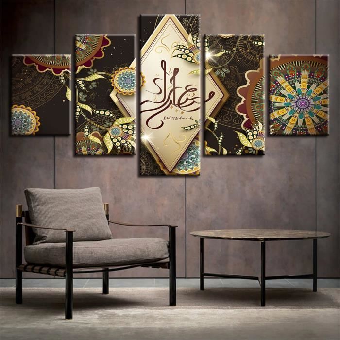 Xiangruifu 62618 Sans Cadre Imprime Toile D Affiche 5 Pieces L Islam Allah Le Coran Peinture Fleurs Musulmans Photos Salon Decor Cdiscount Maison