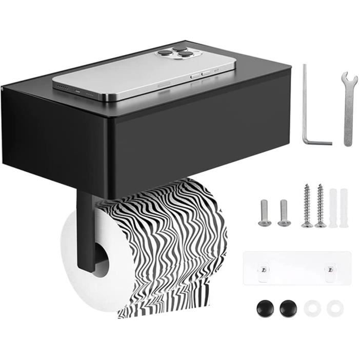 Porte Papier Toilette Billybath Sans Perçage - Acier Inoxydable Noir, Adhésif Puissant
