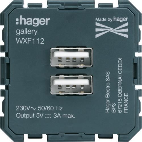 Double chargeur USB type A Gallery - 2 modules - WXF112 - Hager