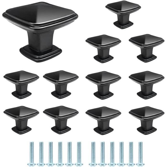 Bouton de meuble noir mat 12 Pièces Boutons de Placard Carrés Unique