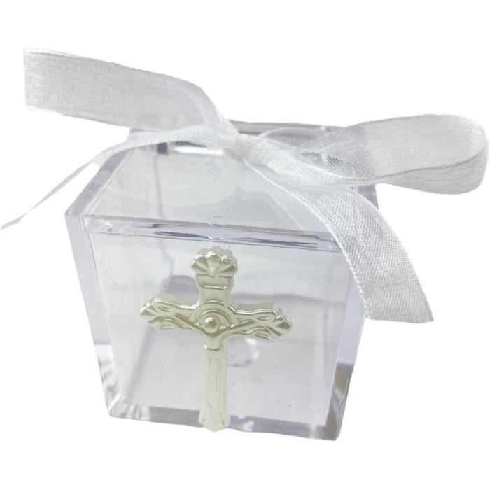20 Boîtes Dragées Communion Avec Croix - Bonbonnière Baptême Pliable, DIY, Avec Ruban Inclus