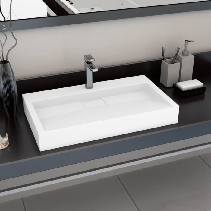 lavabo vasque de salle de bain a poser 80x46x11 cm fonte minerale marbre blanc cdiscount bricolage