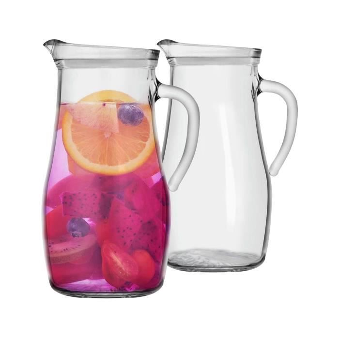 Lot De 2 Carafes à Eau 1,1L Avec Couvercle Et Poignées - Pichet Transparent Incassable Sans BPA Pour Thé Glacé, Sangria, Limonade