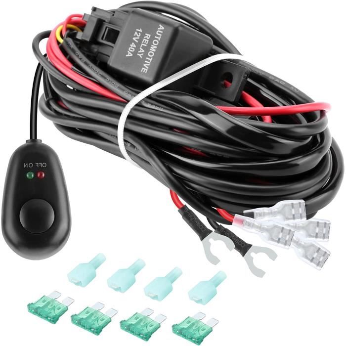 Kit Faisceau Câblage Pour 2 Phares - Relais 40A, Fusible, Interrupteur - 12V/24V, 300W