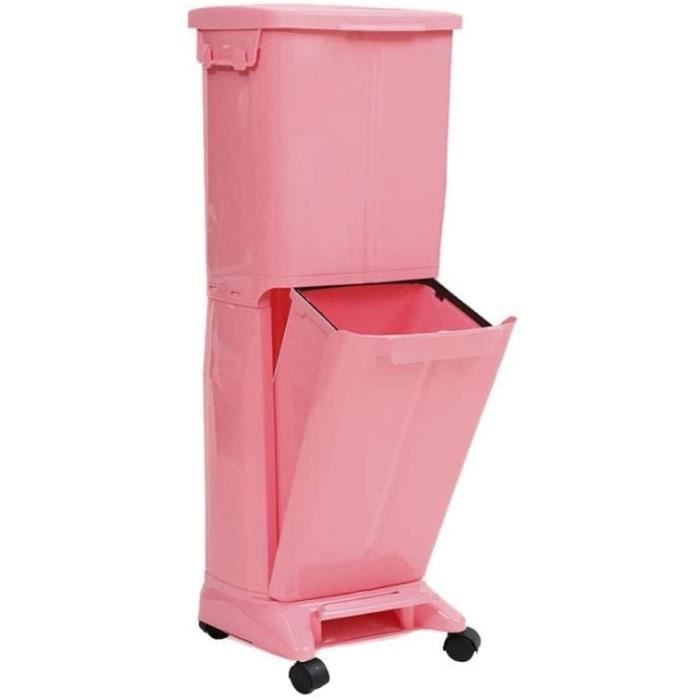 Poubelle De Tri En Rotin Naturel Avec Séparateur - Double Pédale, Double Bac Intérieur, 49x49x31 Cm
