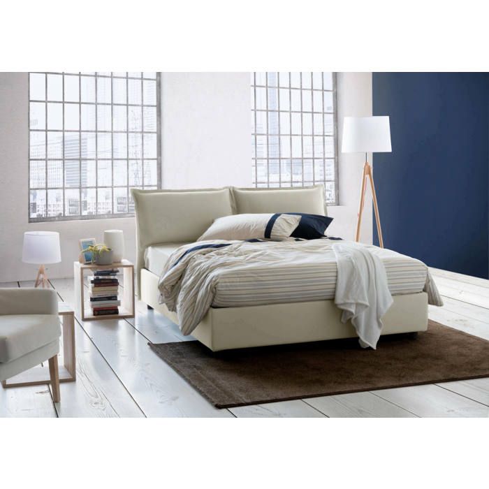 Dmora - Lit double Sabrina 215x175h95 cm beige Panneau effet bois et Polyester Dmora - Lit double Sabrina 215x175h95 cm beige Panneau effet bois et Polyester