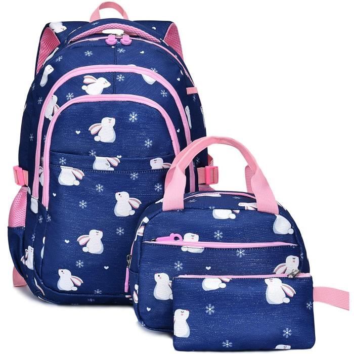 Cartable Fille Primaire VBIGER Sac a Dos Enfant avec Sac a Lunch et Trousse Bleu Dos Cdiscount Bagagerie Maroquinerie