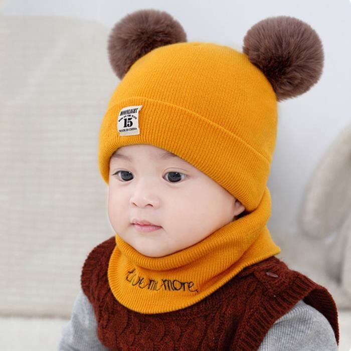 Chapeau Bonnet Enfant Hiver Bébé,Ensemble Set de 2 pièces Bonnet Chapeau  Echarpe Tricot Enfant Chaud Enfant Bébé Fille Garçon Beanie Chapeau Crochet  Tour de tête pour 