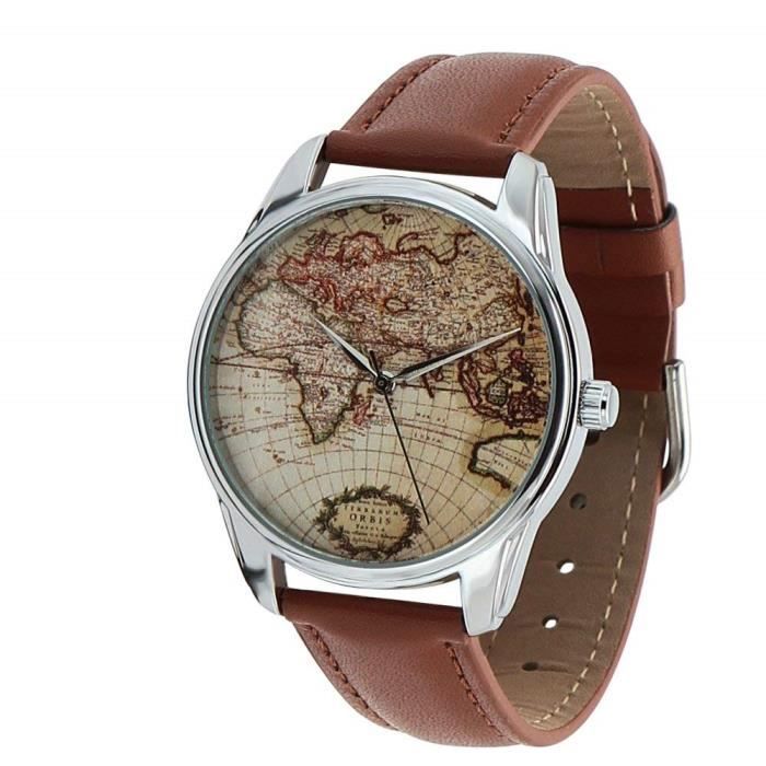 montre carte du monde homme Montre homme   braclet marron   Carte du monde   Achat / Vente 