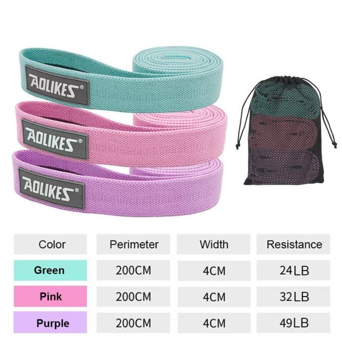 Bandes Élastiques Fitness En Tissu - Lot De 3 Résistances Différentes, Antidérapantes - Pour Yoga, Pilates, Renforcement Fessier - Avec Sac De Rangement