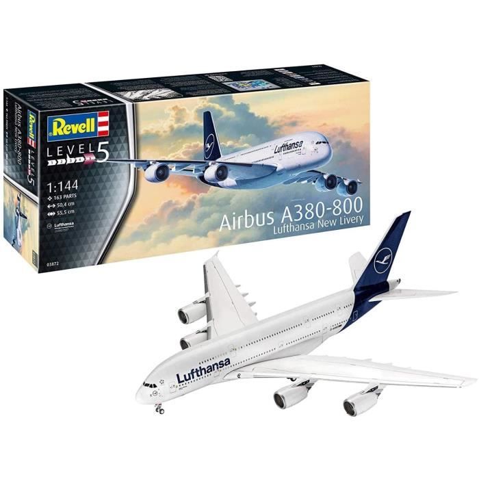 Kits de modélisme d'aéronautisme Revell 03872 Maquette d'avion Airbus A380–800 Lufthansa, échelle : 1-144, Multicolore 139083