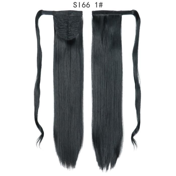 Extension Cheveux Synthétique Queue De Cheval Noire Longue Et Lisse - Clip à Attacher, Neuf