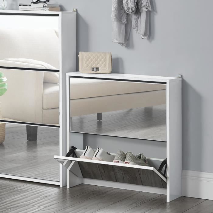 Meuble à Chaussures Vogar Miroir 67 x 63 x 17 cm Blanc