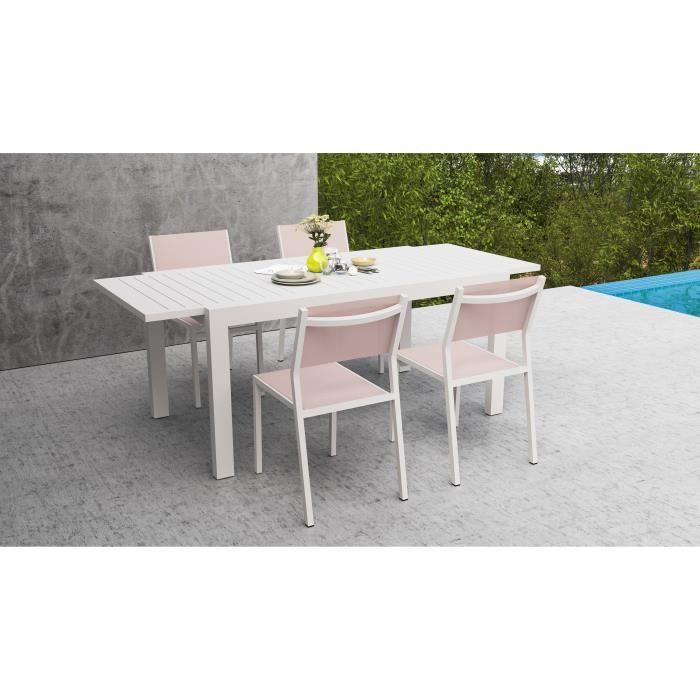 Ensemble Repas De Jadin Extensible Automatique Aluminium 6 A 8 Personnes Table 160 240x90cm Et 4 Chaises Assise Textilene Blanc Achat Vente Ensemble Table Et Chaise De Jardin Table Extension Automa 4 Ch Cdiscount