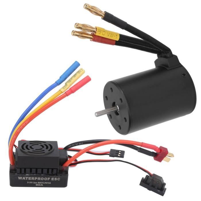 Fdit moteur sans balais pour voiture RC 1/8 1/10 3650 3600KV Brushless Motor 60A Brushless ESC T Plug Combo Set pour 1/8 1/10 RC