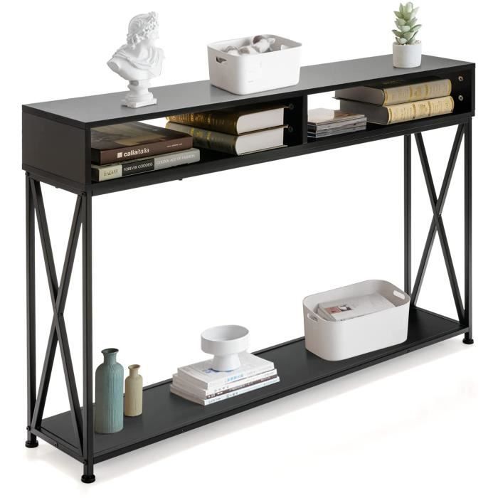 GOPLUS Table Console Style Industriel-120Px23l x79Hcm-avec 3 Étagère Ouverte-Cadre en Fer-Table dAppoint-pour Couloir/Salon-Noir