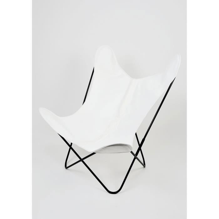 fauteuil papillon - home maison - en coton coloré blanc - vintage - 1 place - avec accoudoirs