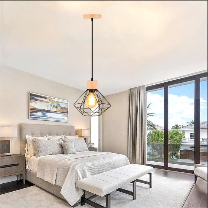 IDEGU Lot De 3 Lustre Plafonnier Industriel E27 Luminaire Abat-jour En Fer Vintage Lampe Suspension Cage Blanc 15cm Éclairage De Plafond Pour Salon Chambre Cuisine (3 Pcs