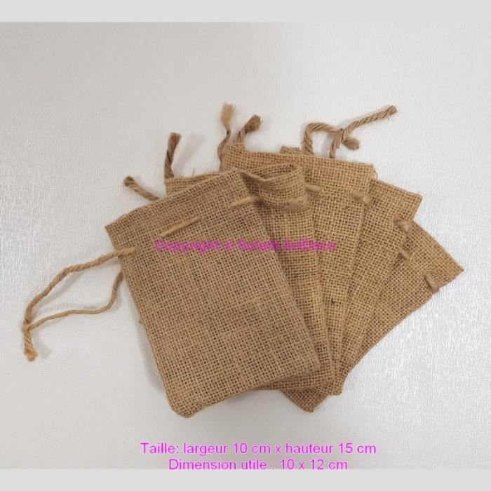 Lot de 5 Pochons en Toile de Jute naturelle Petit Sac artisanal
