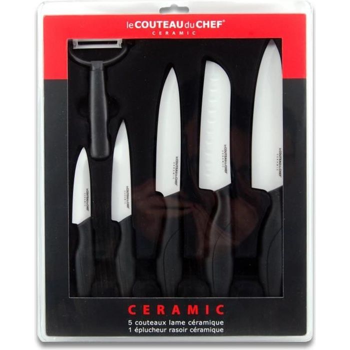le couteau du chef 447980 coffret de 6 couteaux lame ceramique 30 x 37 x 3 4 cm cdiscount maison