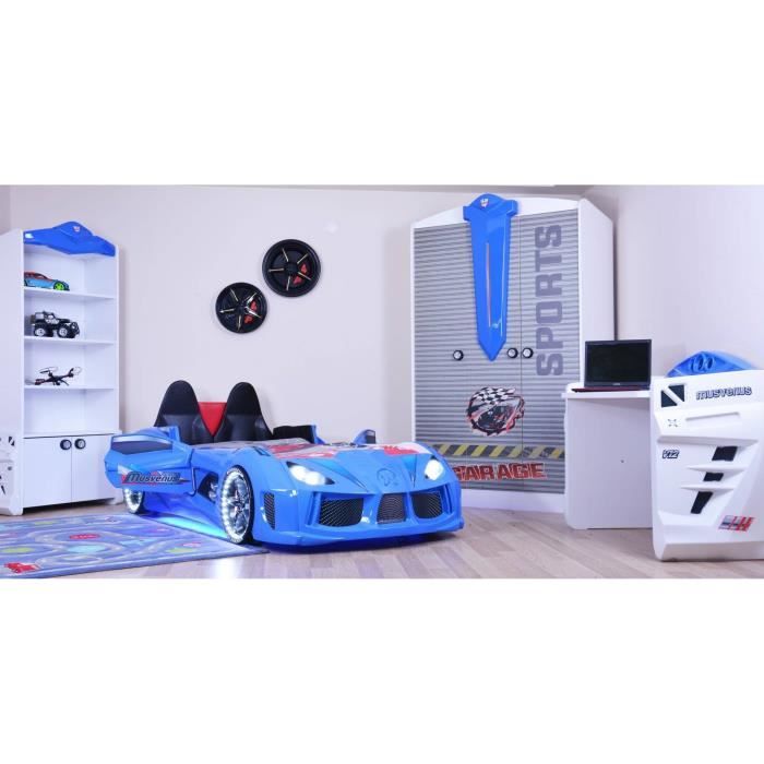 lit voiture de course interactif mnv3 bleu panneau bois abs multicolore