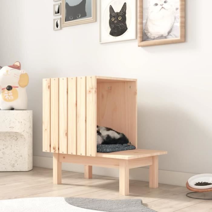 Comparer les prix de Maison pour chat - Omabeta - Naturel - Bois de pin massif - 60 x 36 x 60 cm - Intérieur