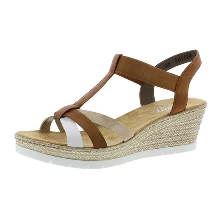 Sandale Salome Rieker 61995 Femme Marron Talon compense 5cm Anti stress