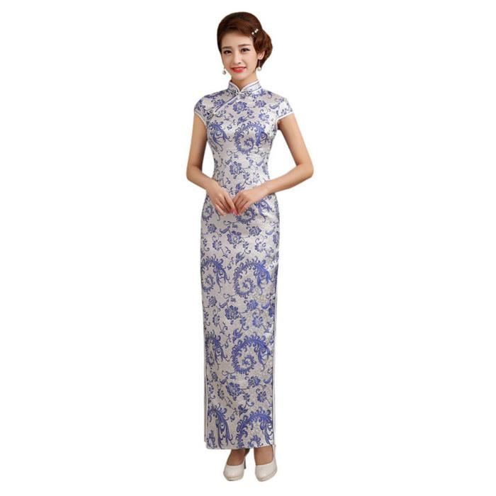 Robe Traditionnelle Chinois Cheongsam Porcelaine Bleu Et Blanc S Bleu Achat Vente Robe Cdiscount