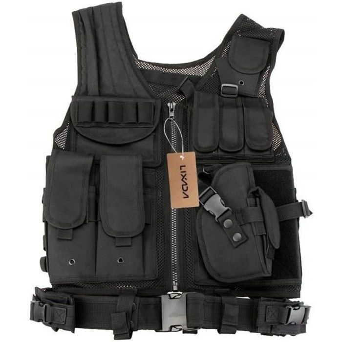 Lixada Gilet Militaire Tactique Chasse En Plein Air Camping Randonnee Gilet De Jeu De Guerre Noir Cdiscount Pret A Porter