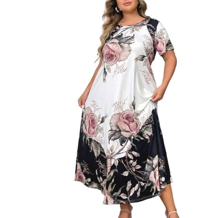 Robe de soiree grande taille pour femme manches courtes mode elegante vetements de detente College robe maxi pour 1.5mmx20129m Blanc Cdiscount Pret a Porter