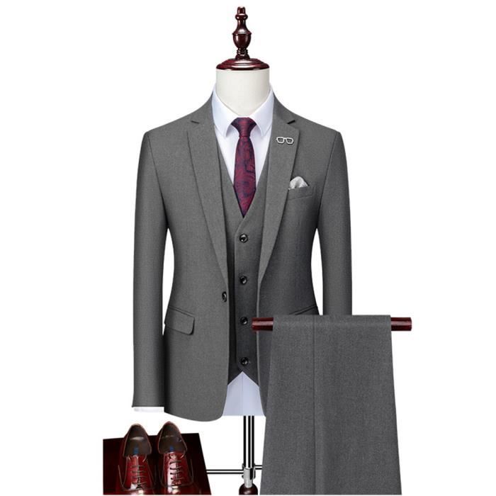Costume Homme 3 Pieces grande taille en slim Fit Grande VeTements Masculin XH560 Gris