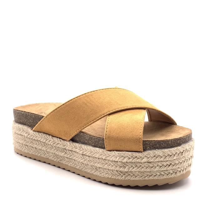 mules compensées paille