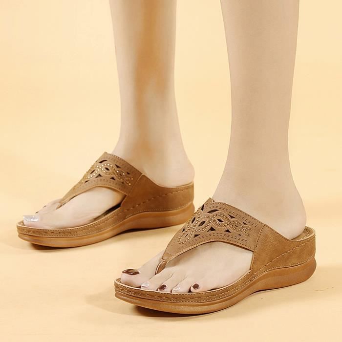 Sandales Compensées à Paillettes Pour Femmes - Chaussures D'Été Respirantes Et Confortables