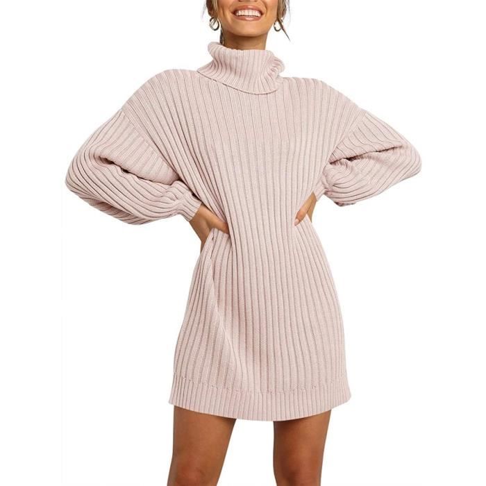 CNFIO Robe Pull Femme Décontractée Robe Hiver Femme Mini Robe Pull Femme Demi Manche