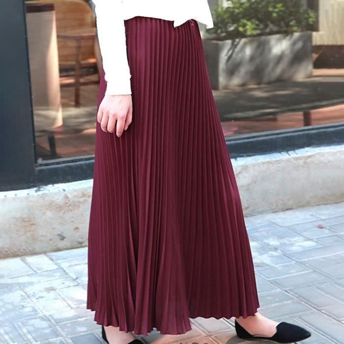 Jupe longue plissee pour femmes Type G 10 couleurs elegante et solide Blanc Cdiscount Pret a Porter