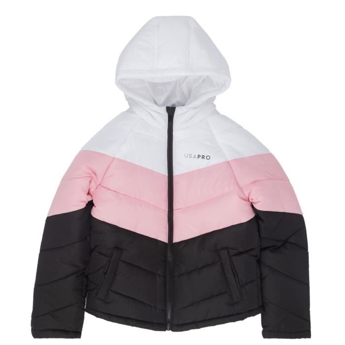 Usa Pro Doudoune Capuche Filles Noir rose Cdiscount Pr t Porter