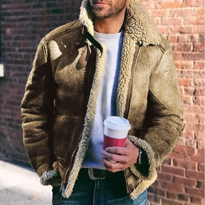 Fourrure paissir Veste En Jean Homme Hiver Manteau Homme Slim