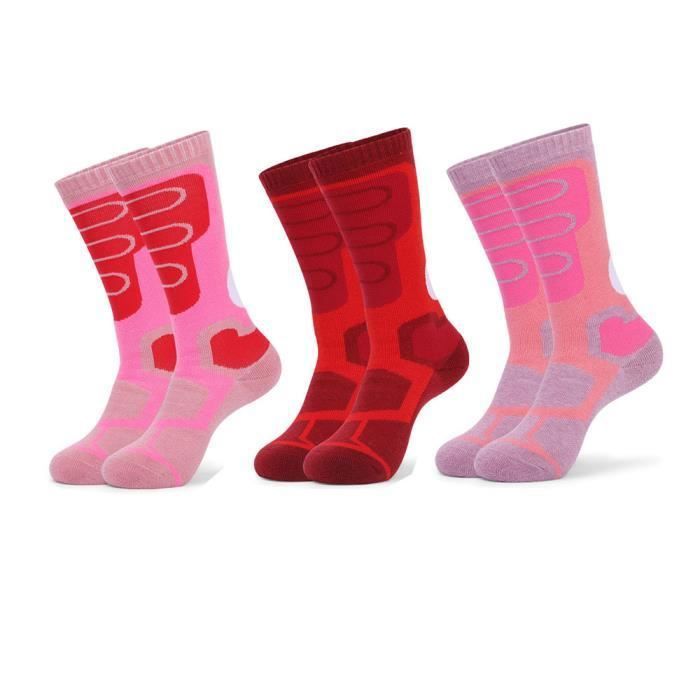 Lot de 3 Paires Chaussettes de Ski Enfant Fille 100 Coton Respirant Thermiques Exterieur Sport Longue